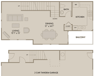 2 bed 2.5 Bath 1375 square feet floor plan A
